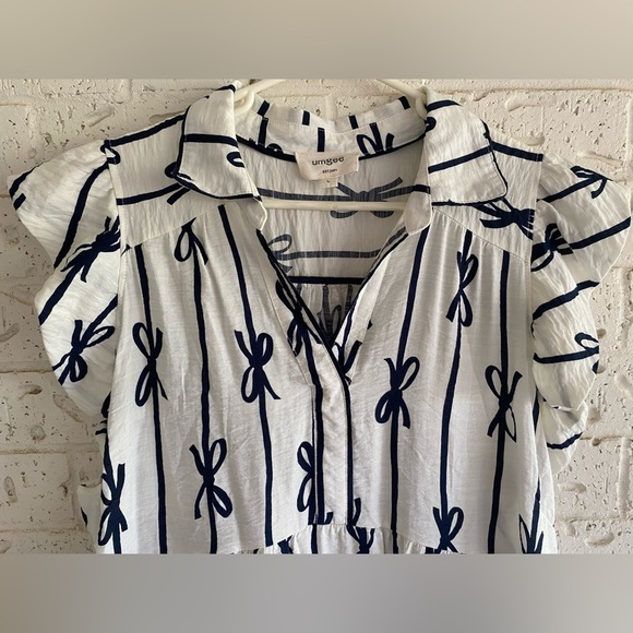Umgee White and Blue ribbon bows Mini Dress size Large feminine coastal ribbon - Picture 4 of 4